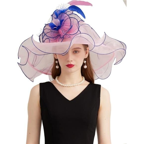 Women's Kentucky Derby Church Dress Hat 10-pink,blue - Picture 1 of 7